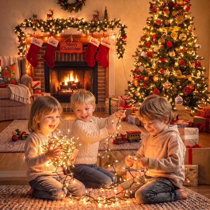 MQOALA Christmas Lights, 100 LED Battery Powered 33FT Warm White Mini Bulbs, 8 Modes, Indoor Outdoor Patio Party Holiday Decor, Green Wire