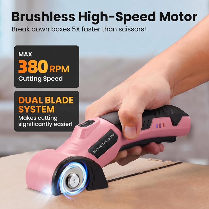 MQOALA 4V Rechargeable Rotary Cutter, 3000mAh Battery with LED Light & Safety Lock, 2 Blades, For Fabric, Carpet, Carton, Plastic & Leather