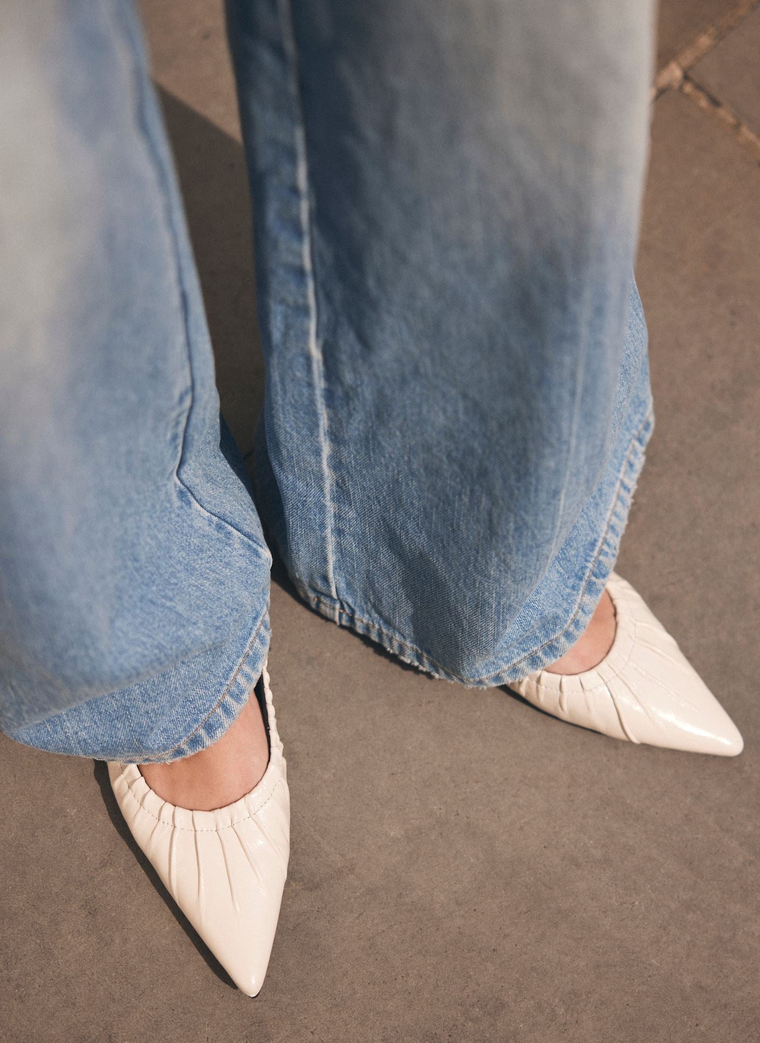 Arella Cream Leather Flat Pumps