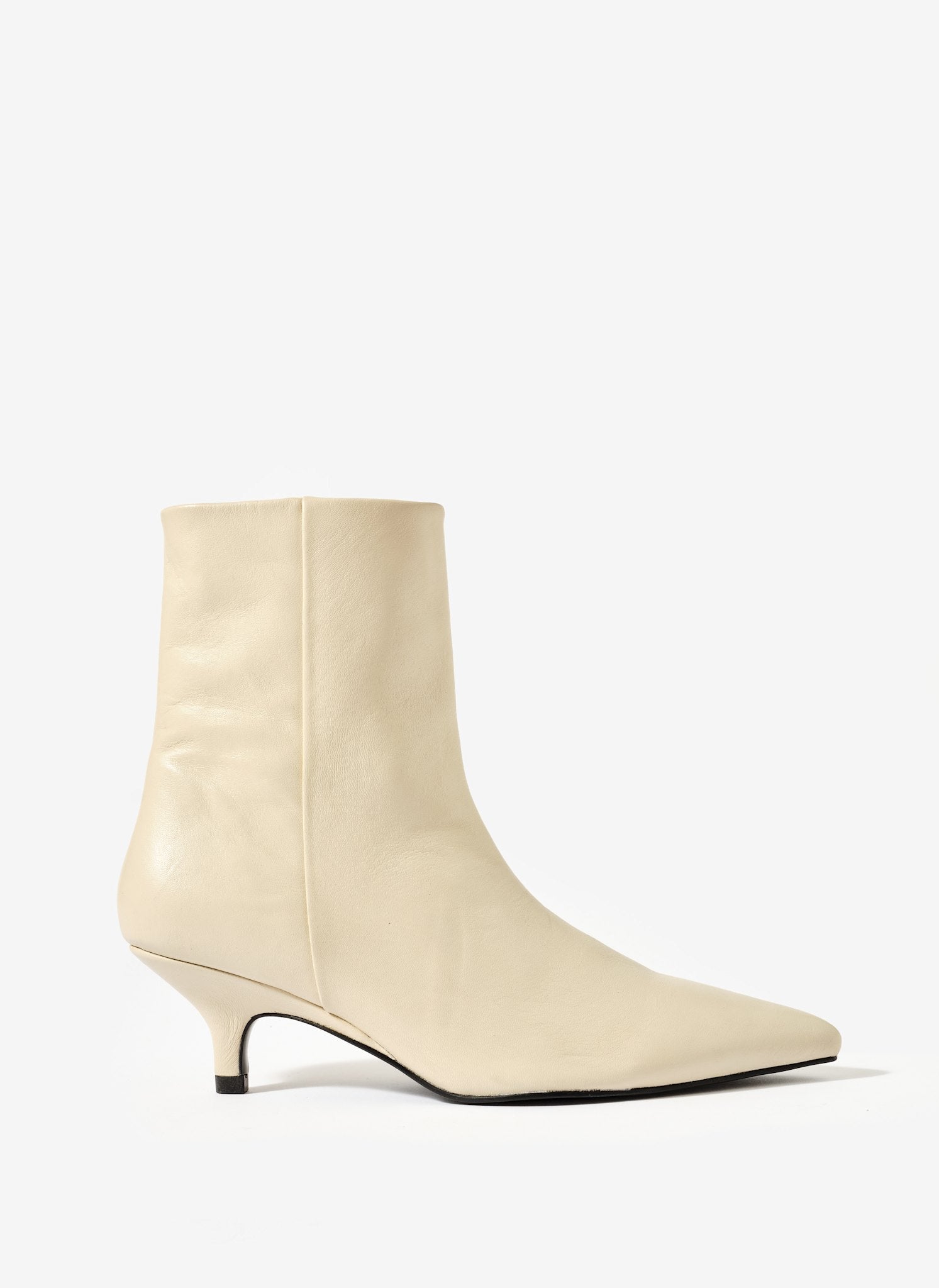 Ashley Cream Leather Kitten Heel Ankle Boots