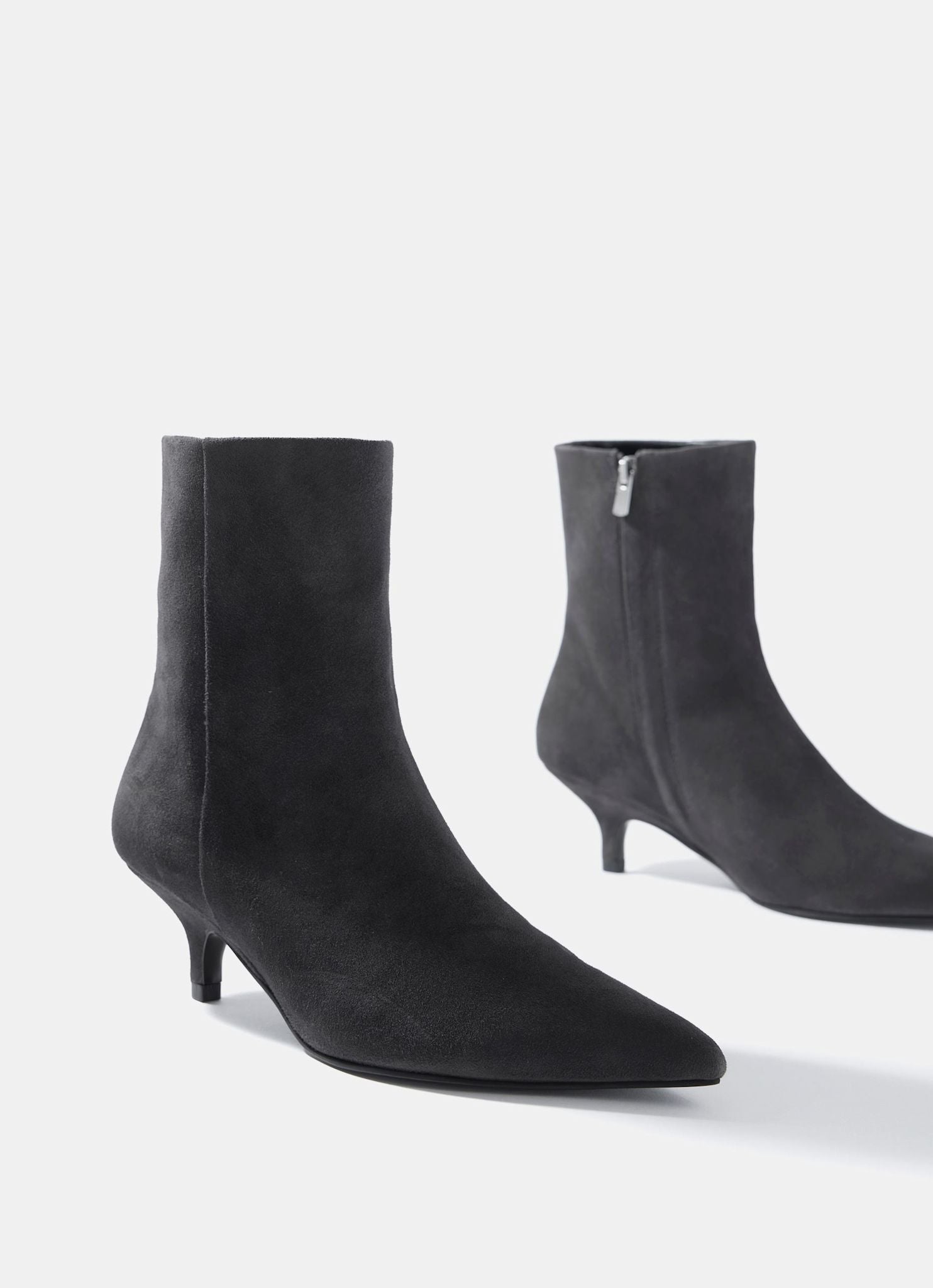 Ashley Grey Suede Kitten Heel Ankle Boots