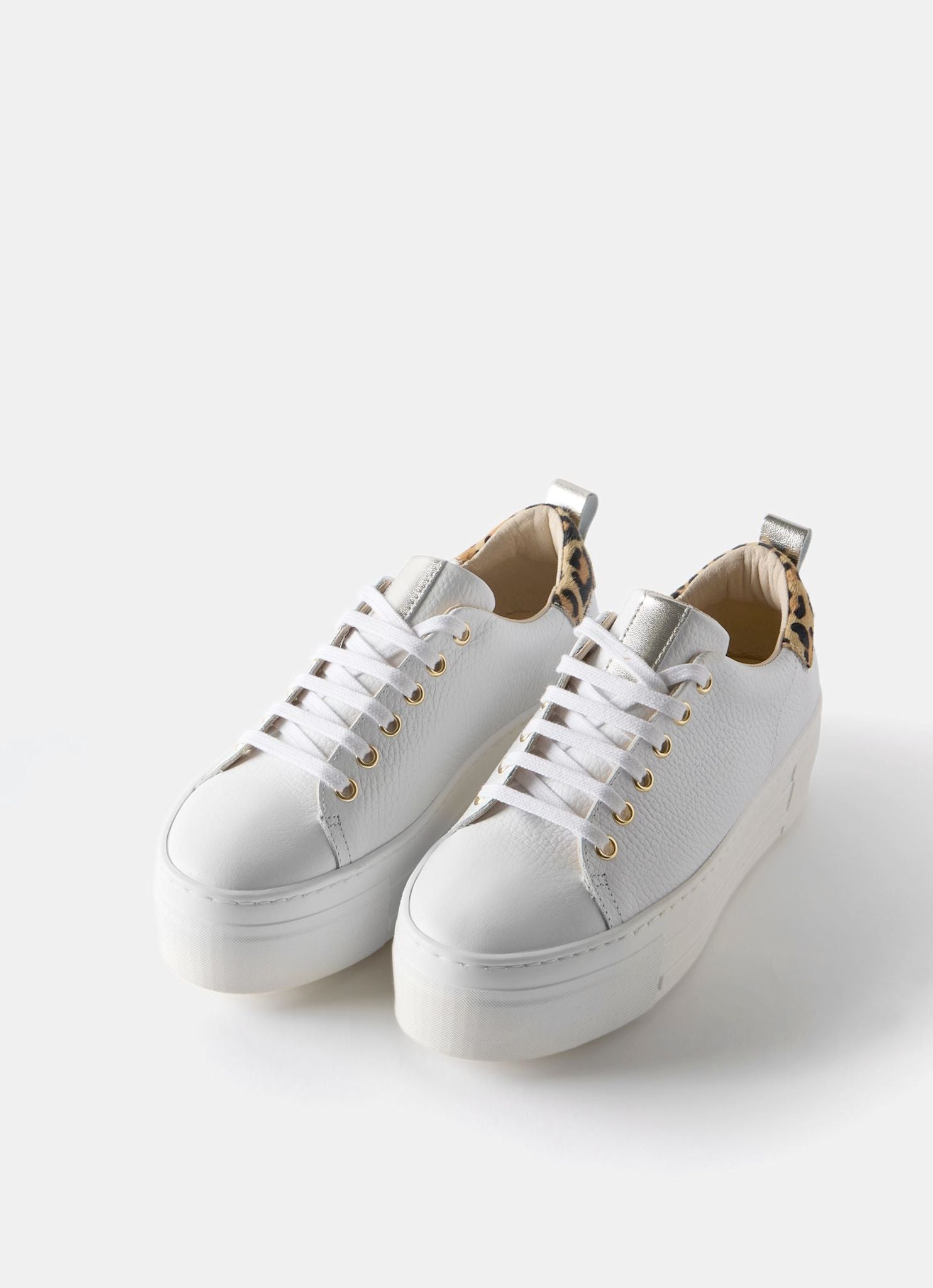 Belle White Platform Leopard Trainers