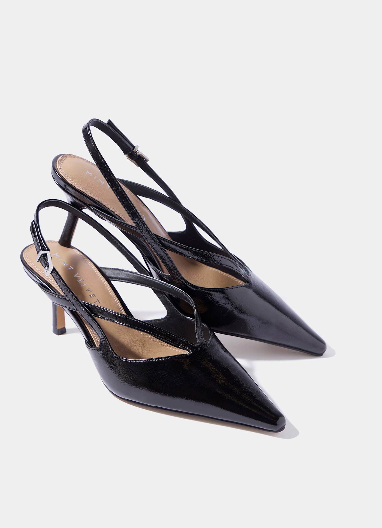 Bianca Black Patent Leather Slingback Heels