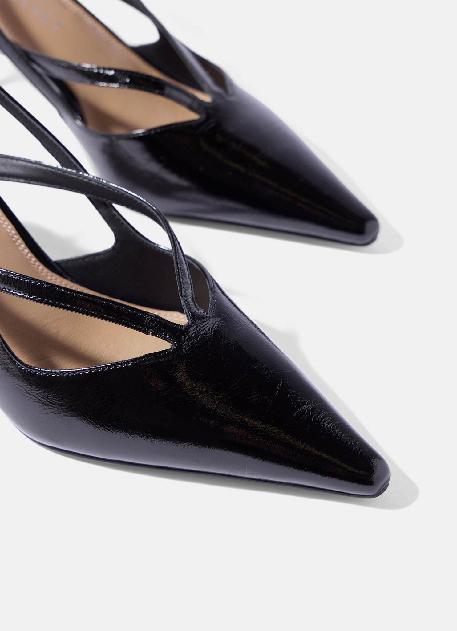 Bianca Black Patent Leather Slingback Heels