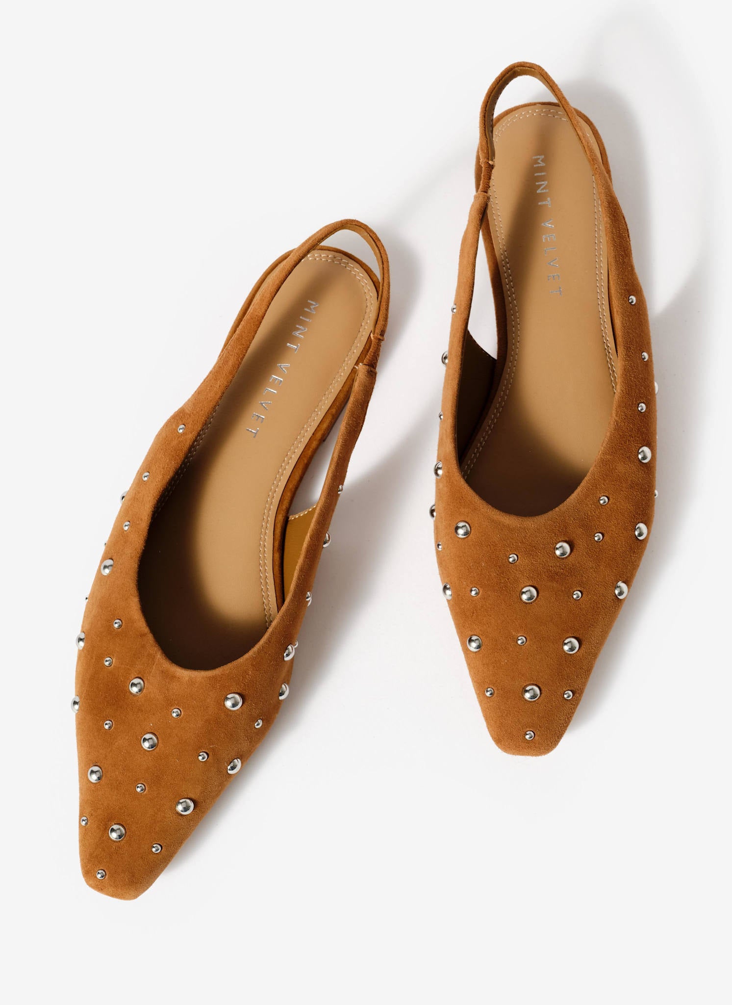 Casey Neutral Suede Studded Slingback Flats