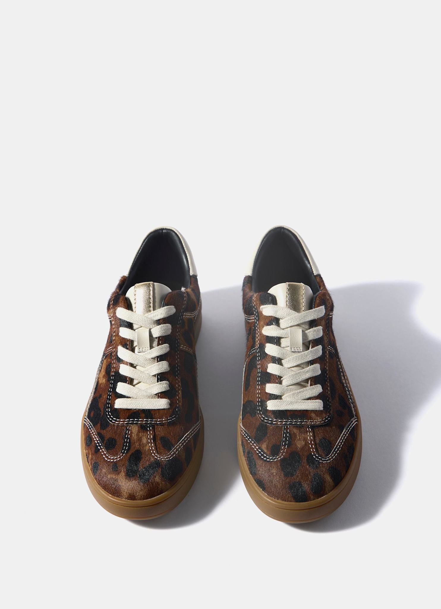 Jen Leopard Print Textured Leather Trainers