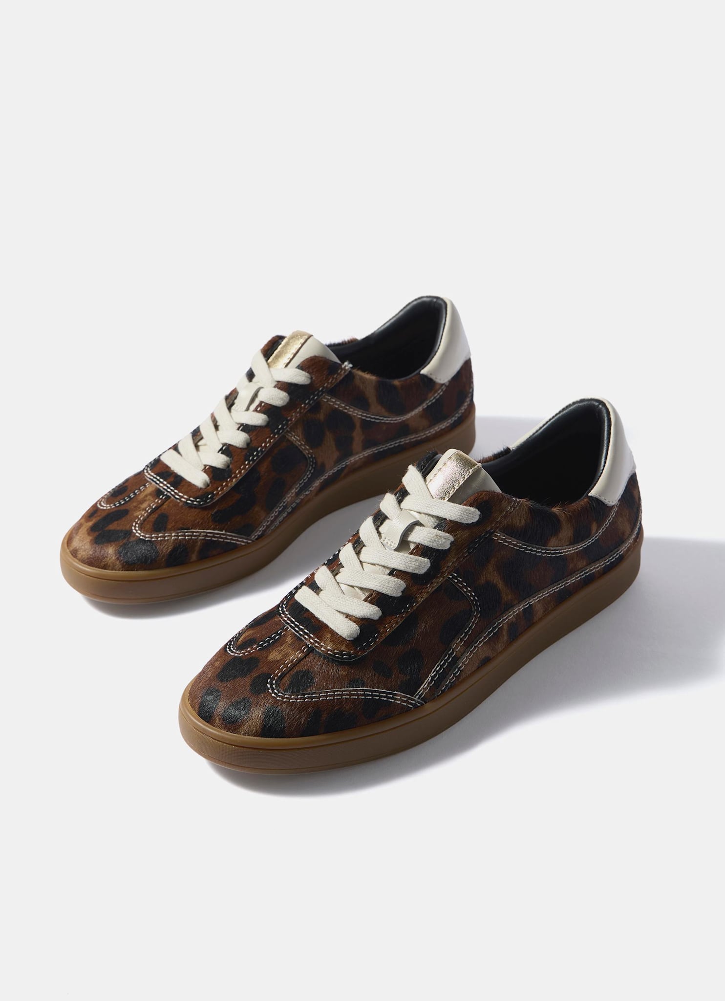 Jen Leopard Print Textured Leather Trainers