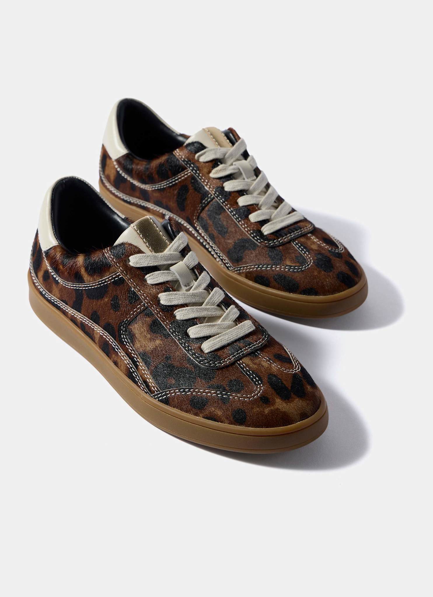 Jen Leopard Print Textured Leather Trainers