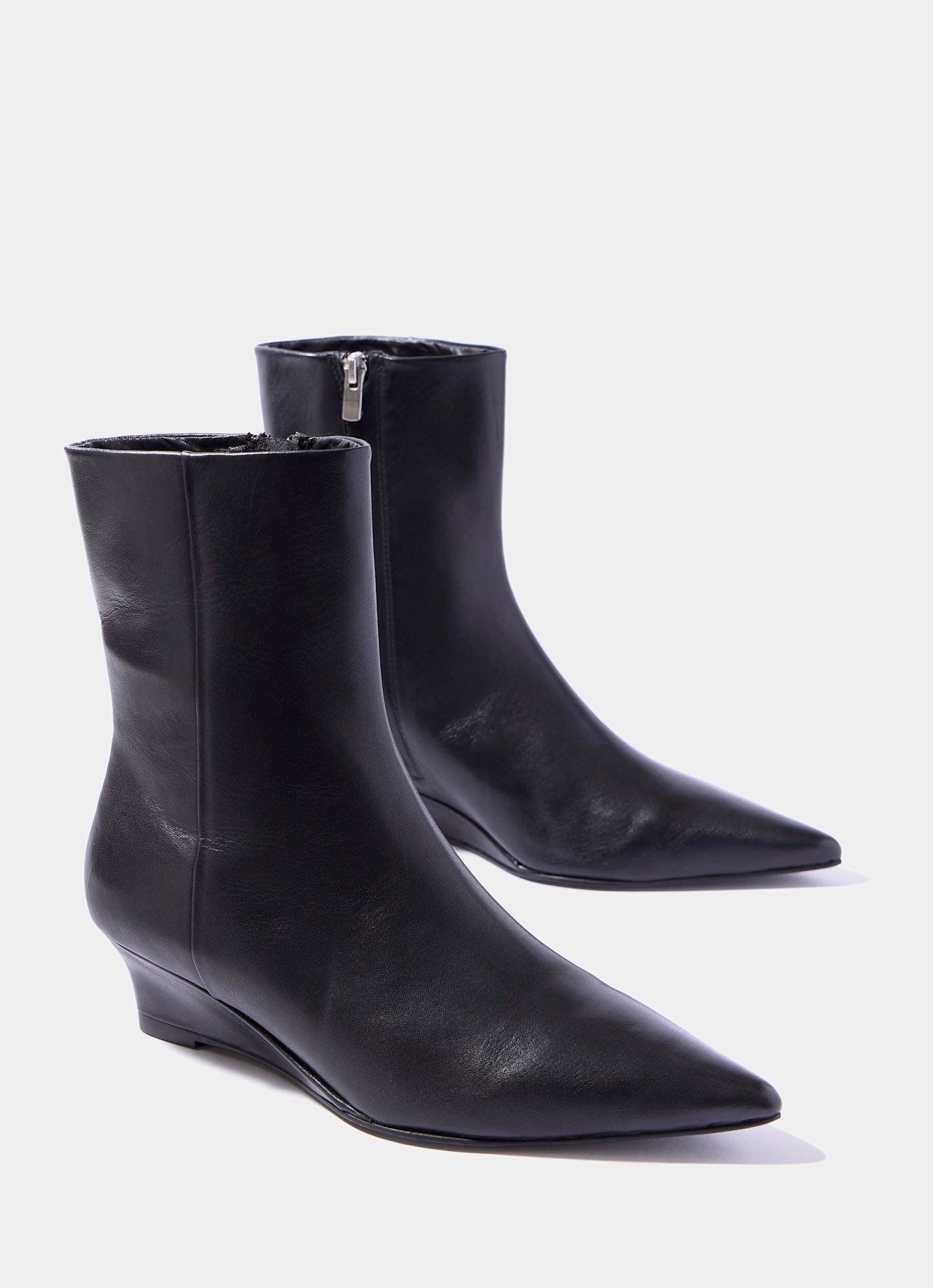 Kailey Black Leather Wedge Ankle Boots