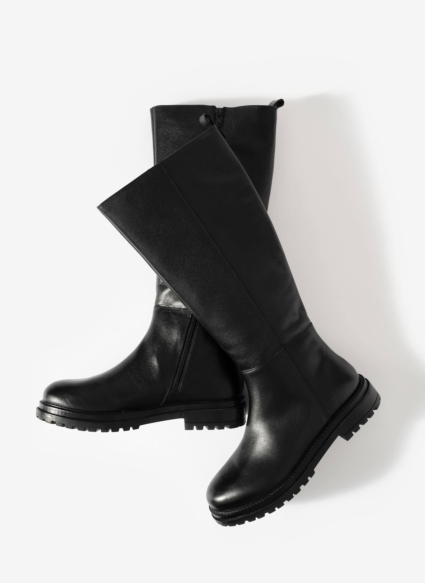 Lorrie Black Leather Knee High Boots