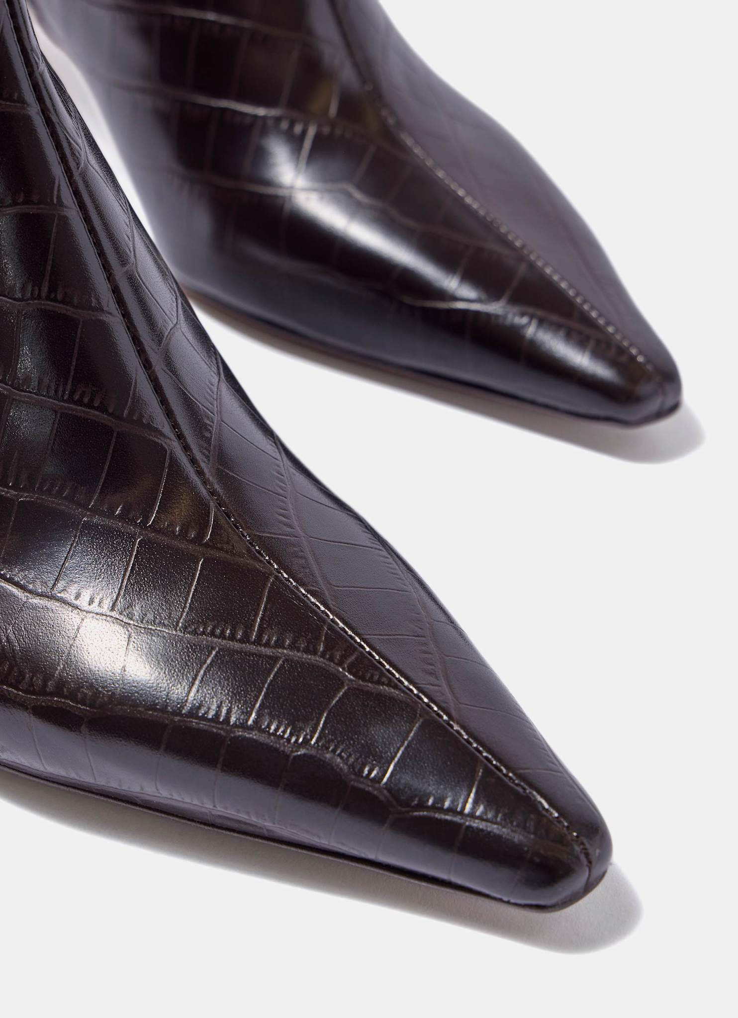Macy Brown Leather Croc Effect Ankle Boots