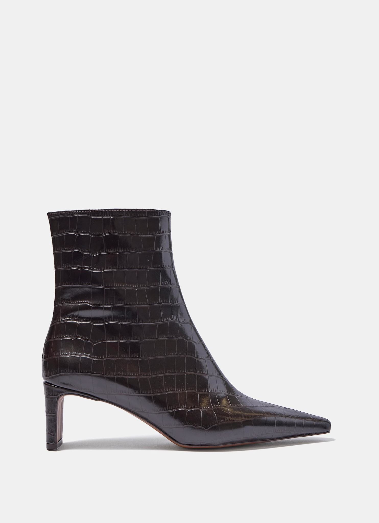 Macy Brown Leather Croc Effect Ankle Boots