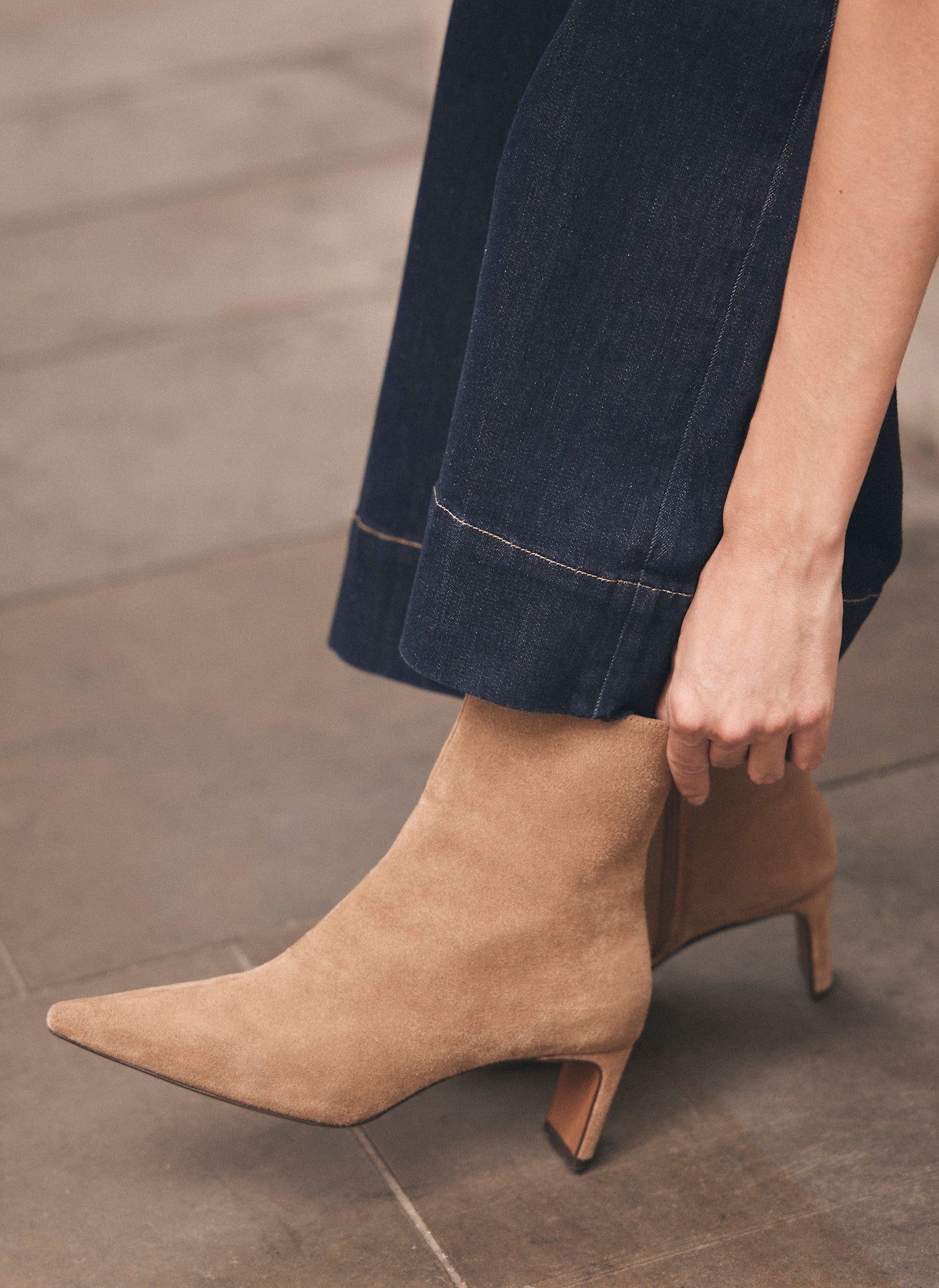 Macy Neutral Suede Ankle Boots