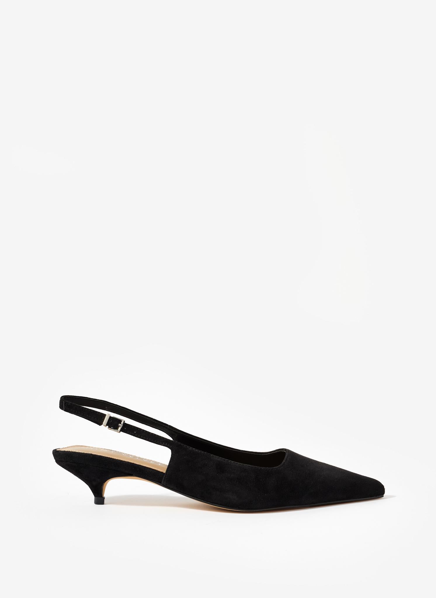 Mila Black Suede Slingback Kitten Heels