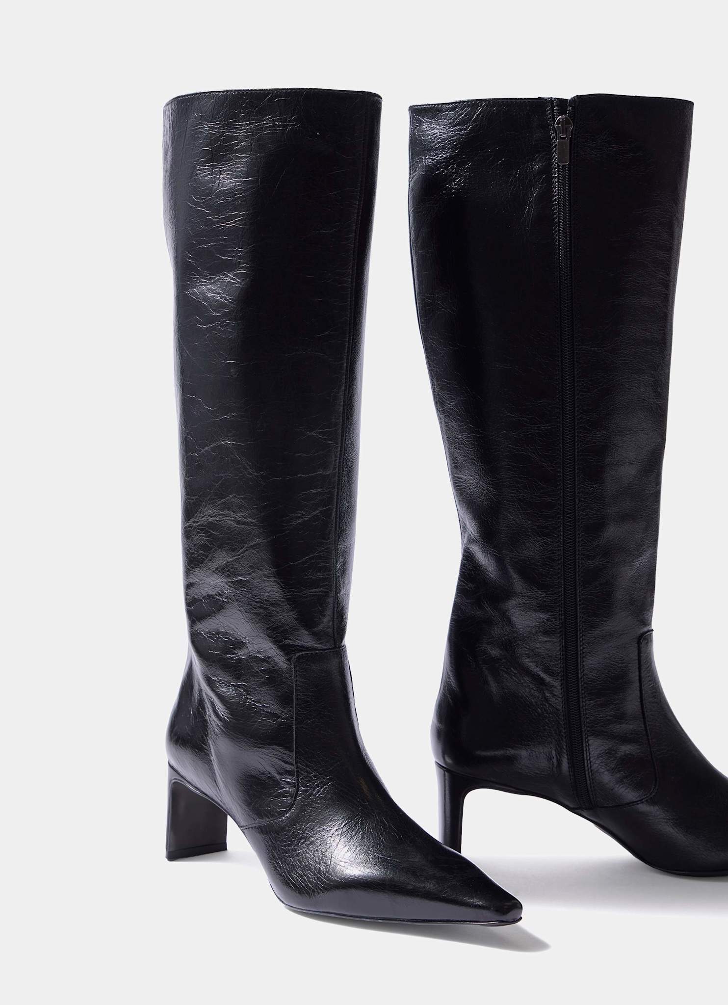 Miley Black Leather Knee High Boots