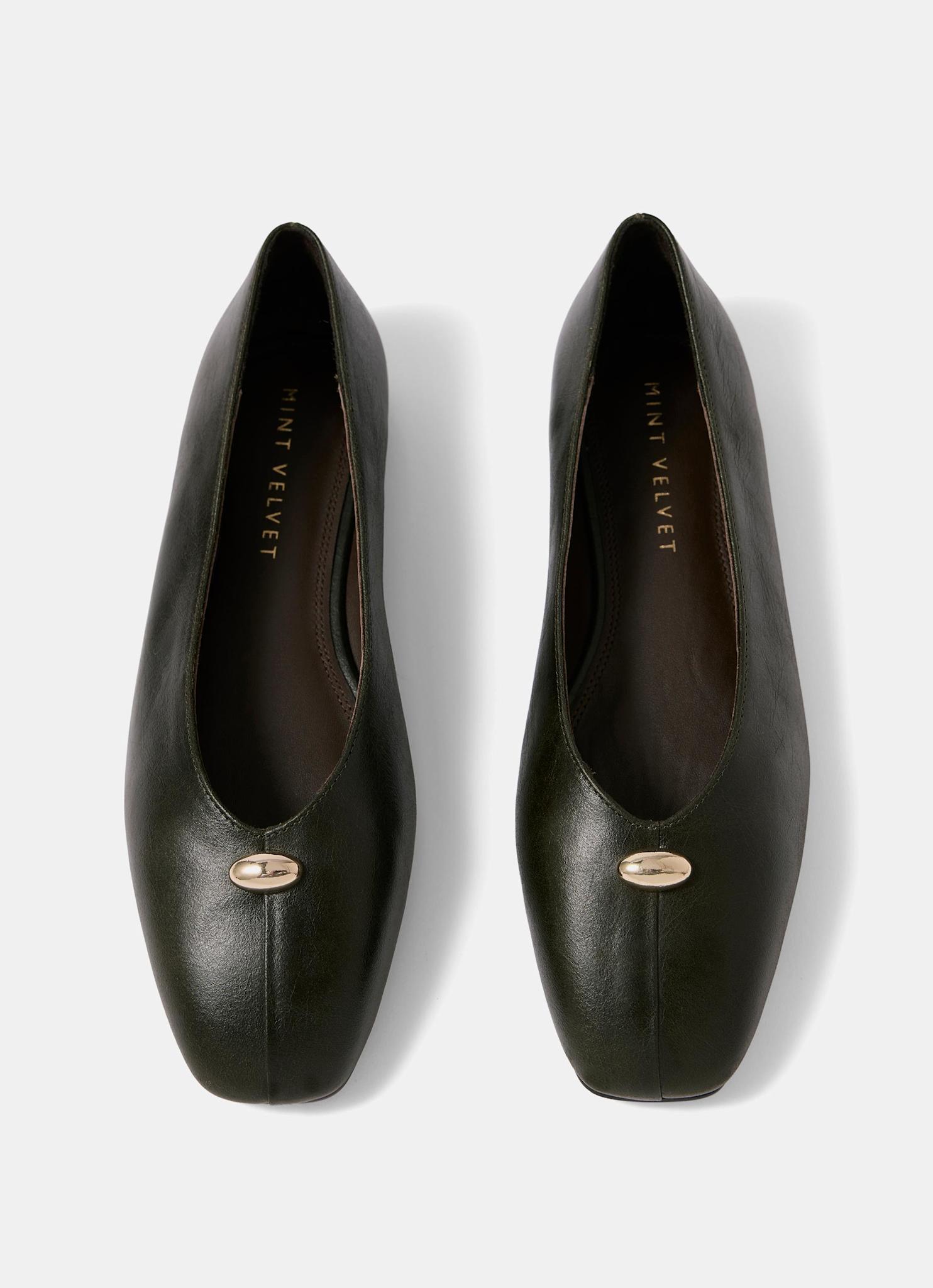 Ruby Olive Green Leather Ballet Flats