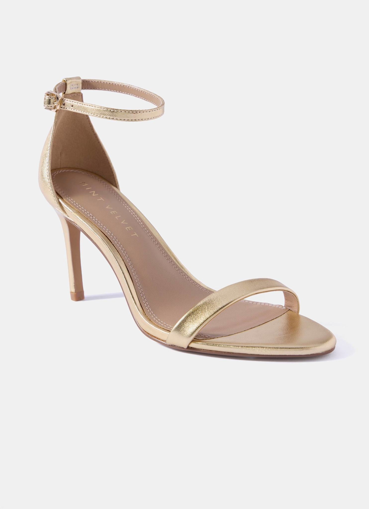 Skye Gold Leather Strappy High Heels