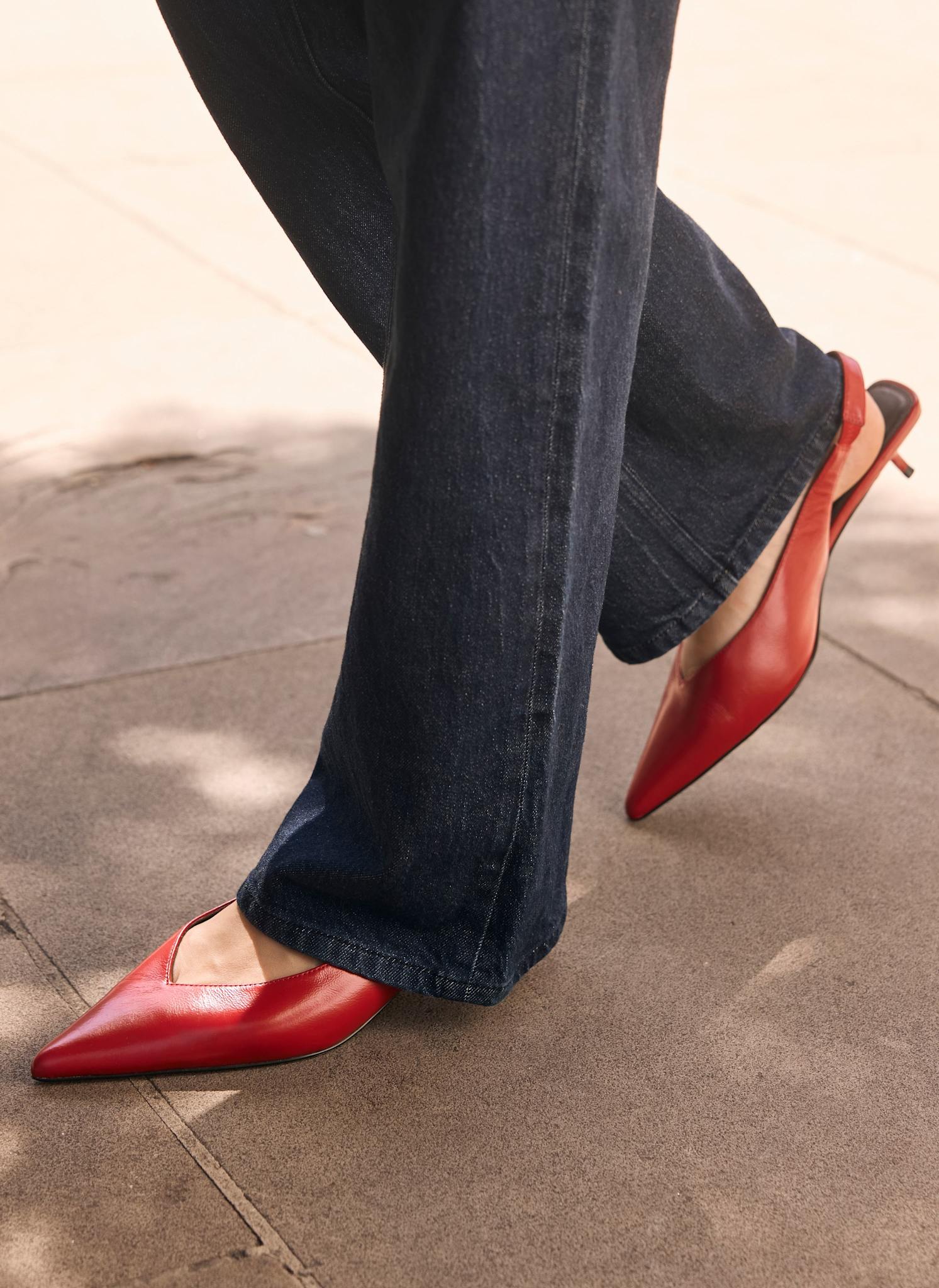 Skye Red Leather Slingback Court Heels