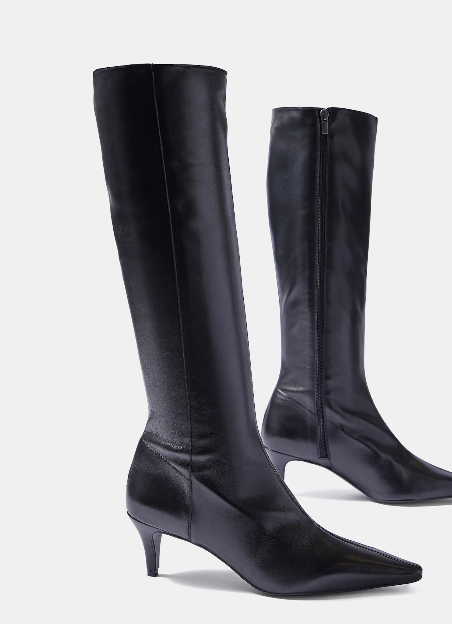 Sofia Black Leather Knee High Boots