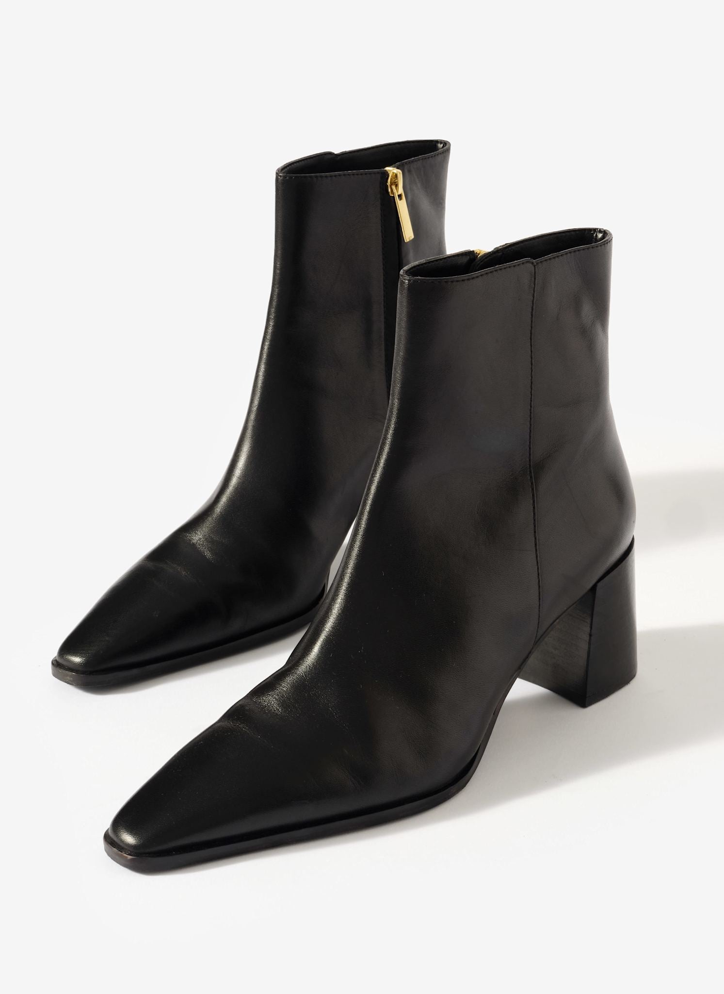 Tilda Black Leather Block Heel Boots
