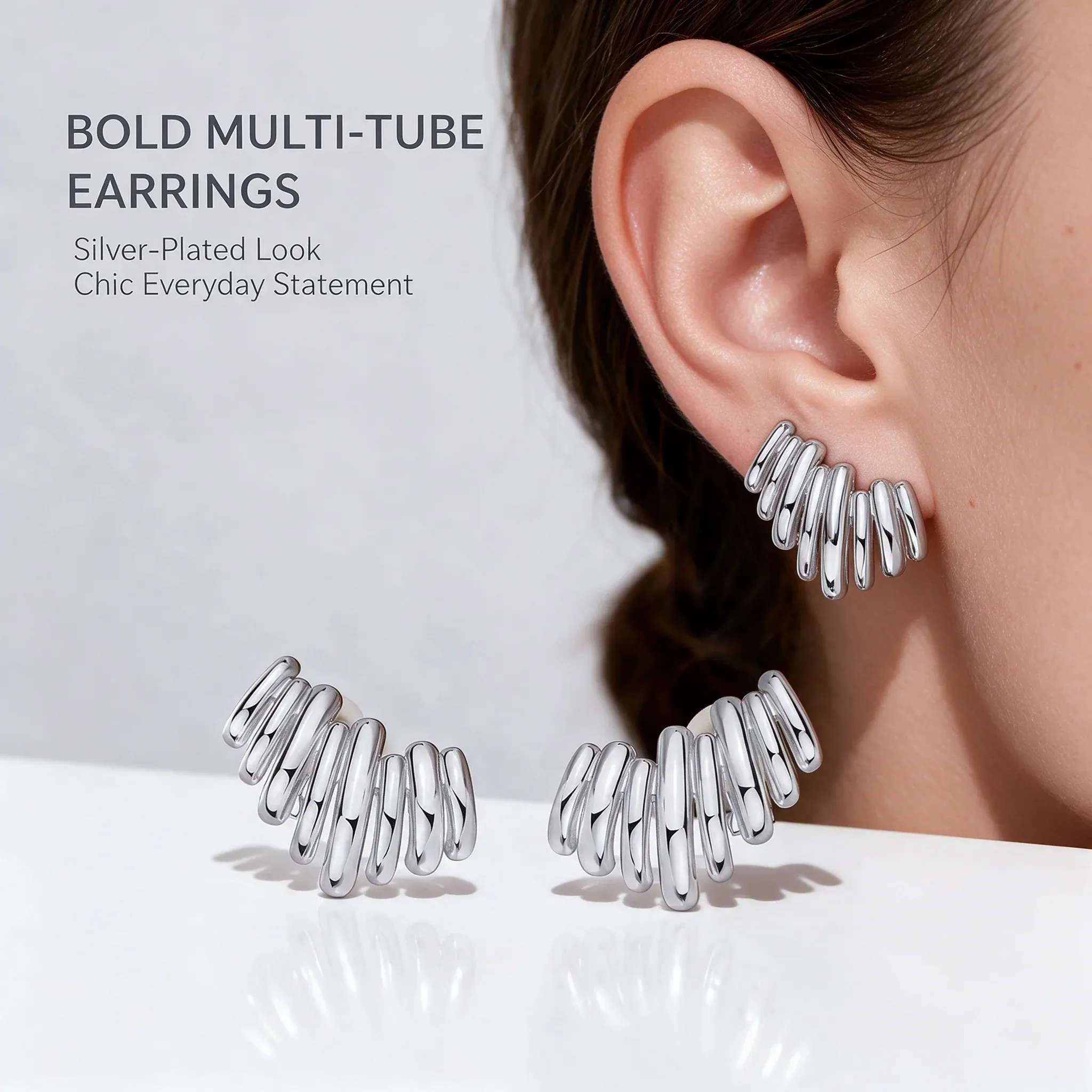 14K Gold Plated Statement Climber Stud Earrings for Women