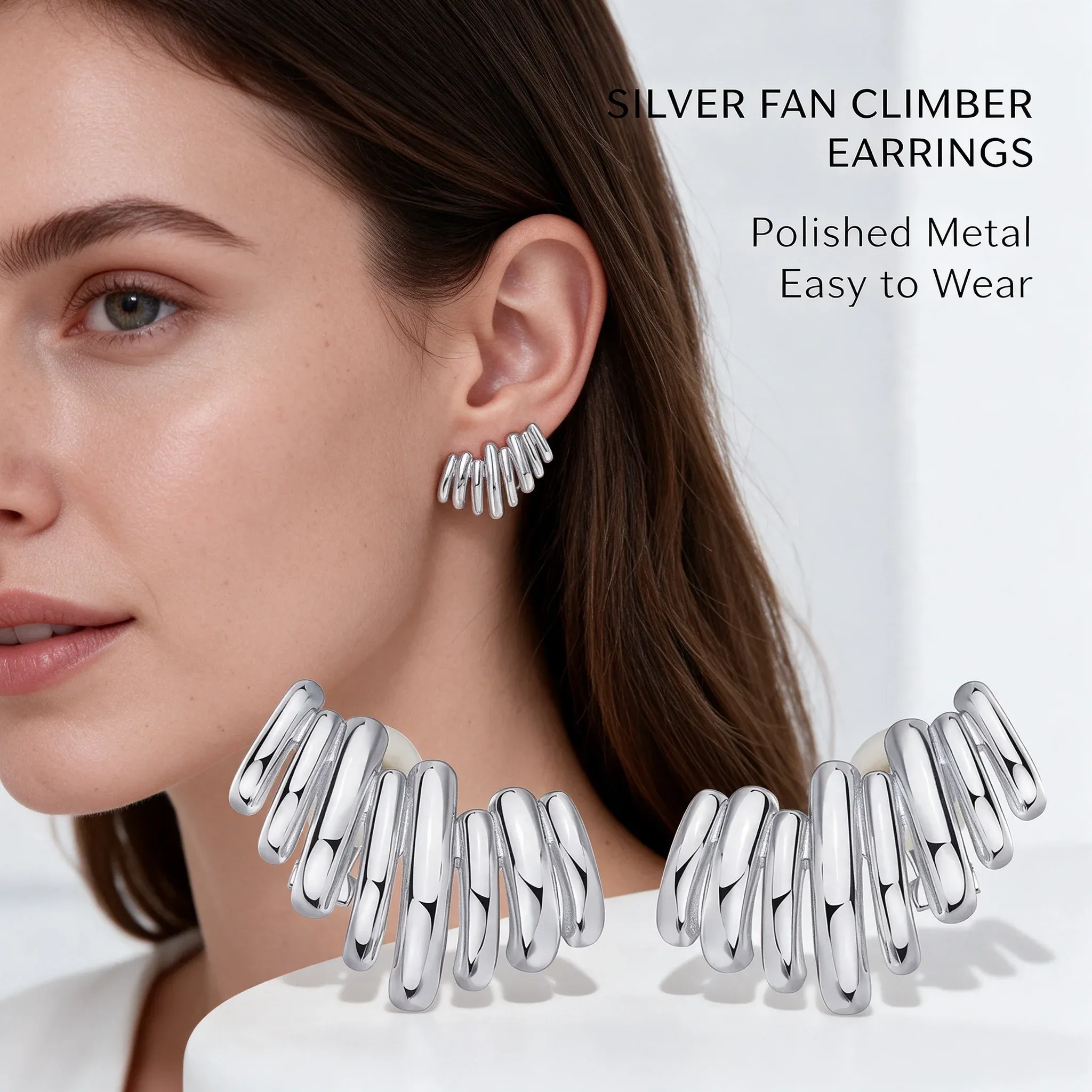 14K Gold Plated Statement Climber Stud Earrings for Women