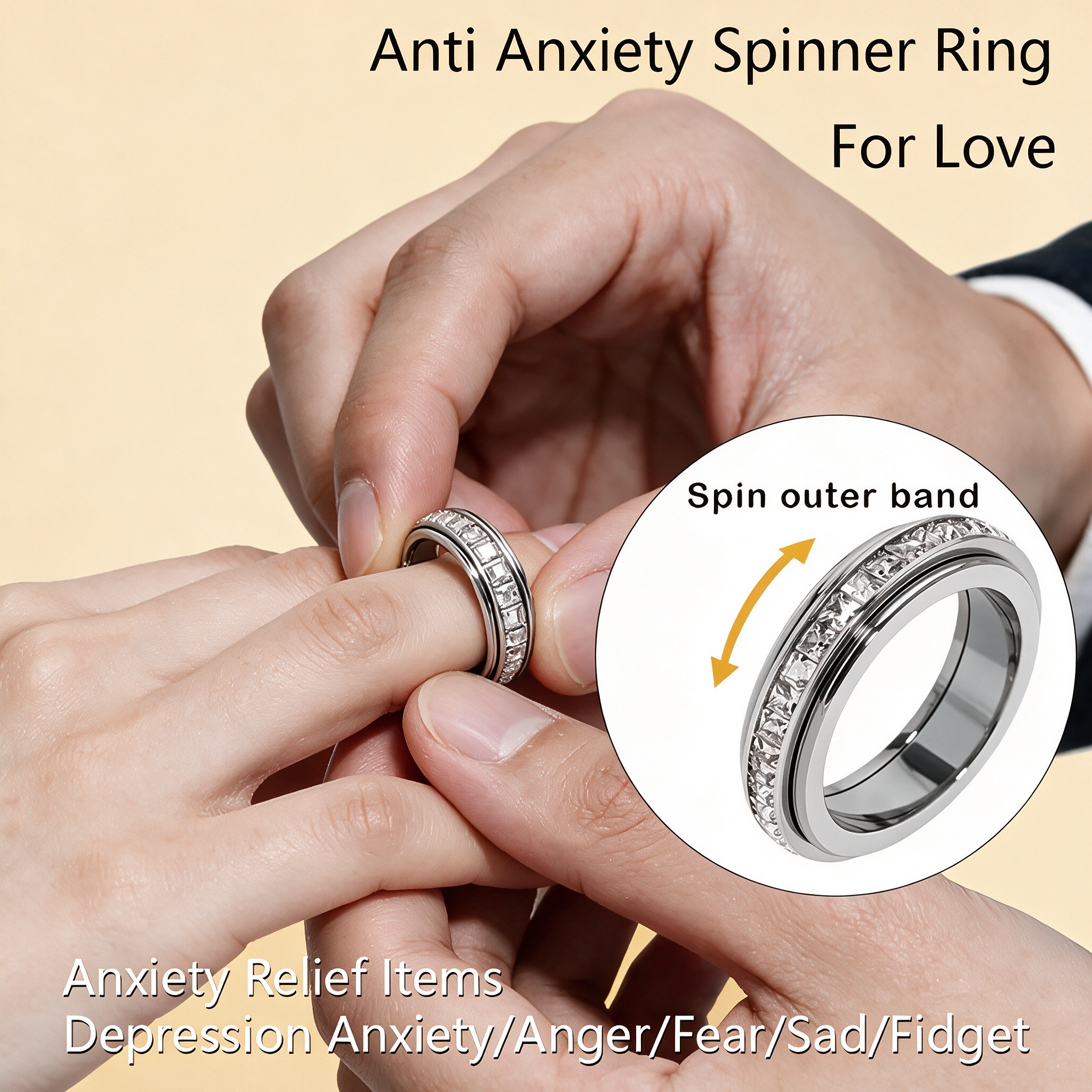 Titanium Steel Spinner Fidget Ring for Men Women, 5.5mm Band Width