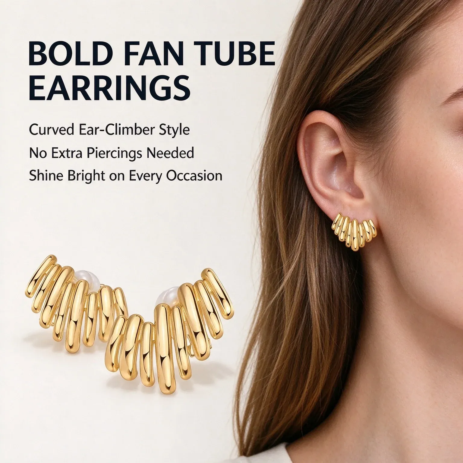 14K Gold Plated Statement Climber Stud Earrings for Women