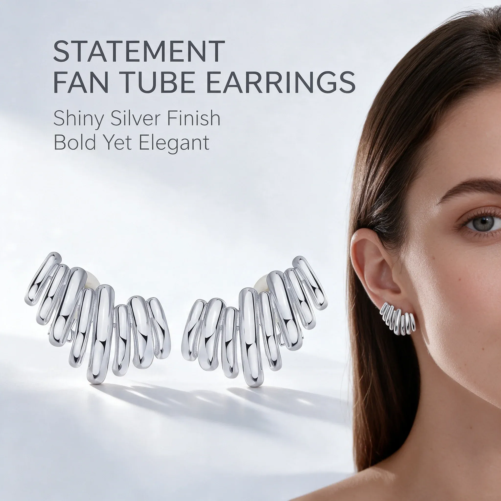 14K Gold Plated Statement Climber Stud Earrings for Women