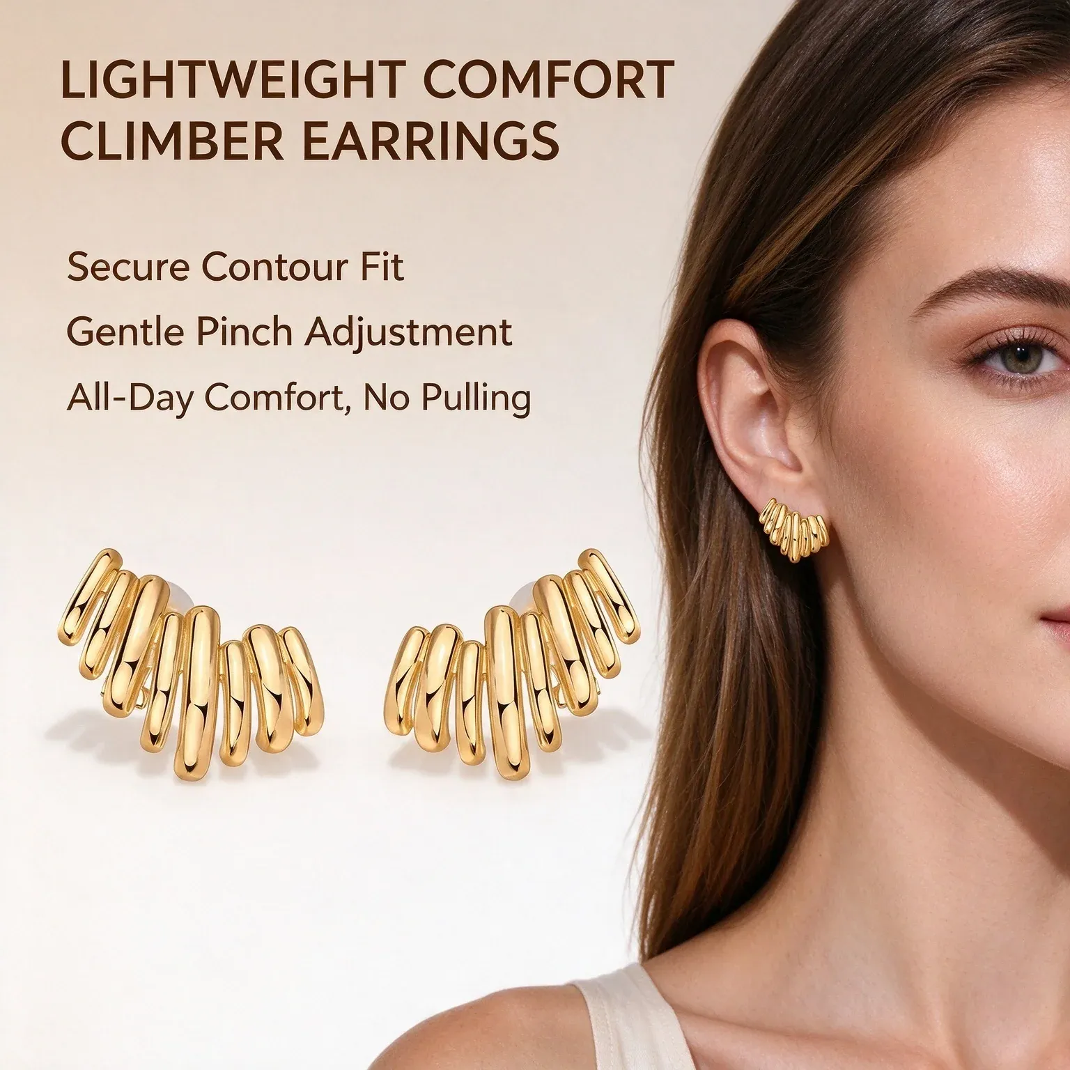 14K Gold Plated Statement Climber Stud Earrings for Women