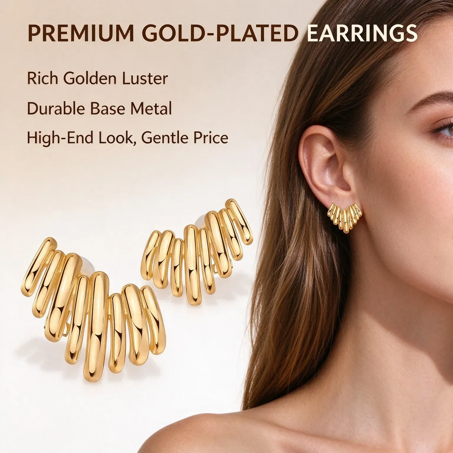 14K Gold Plated Statement Climber Stud Earrings for Women