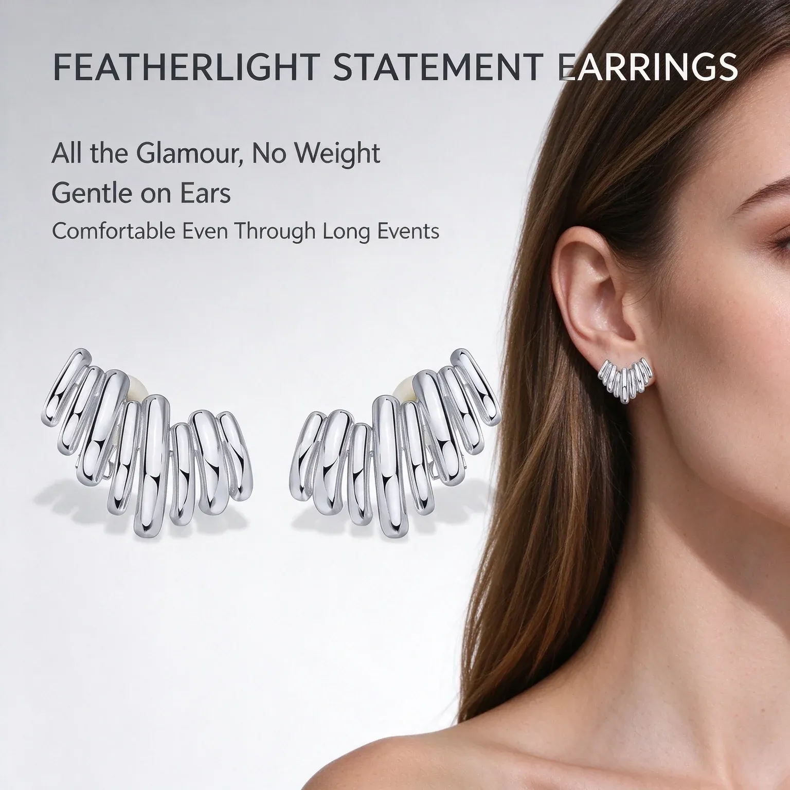 14K Gold Plated Statement Climber Stud Earrings for Women