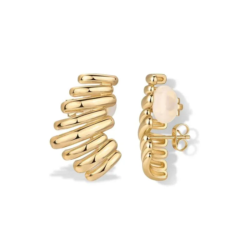 14K Gold Plated Statement Climber Stud Earrings for Women