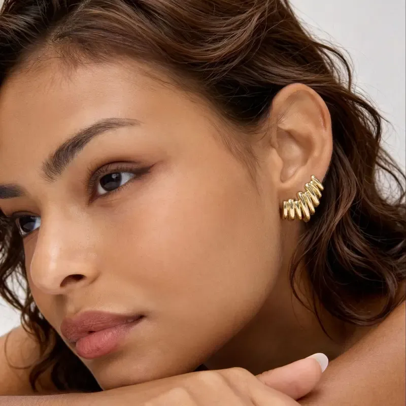 14K Gold Plated Statement Climber Stud Earrings for Women