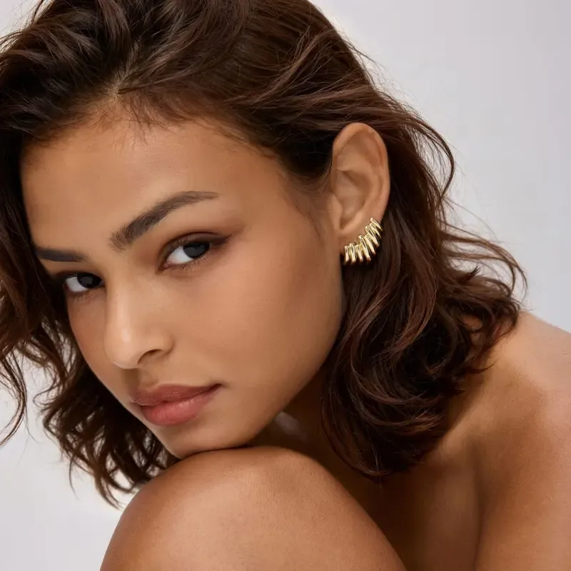 14K Gold Plated Statement Climber Stud Earrings for Women