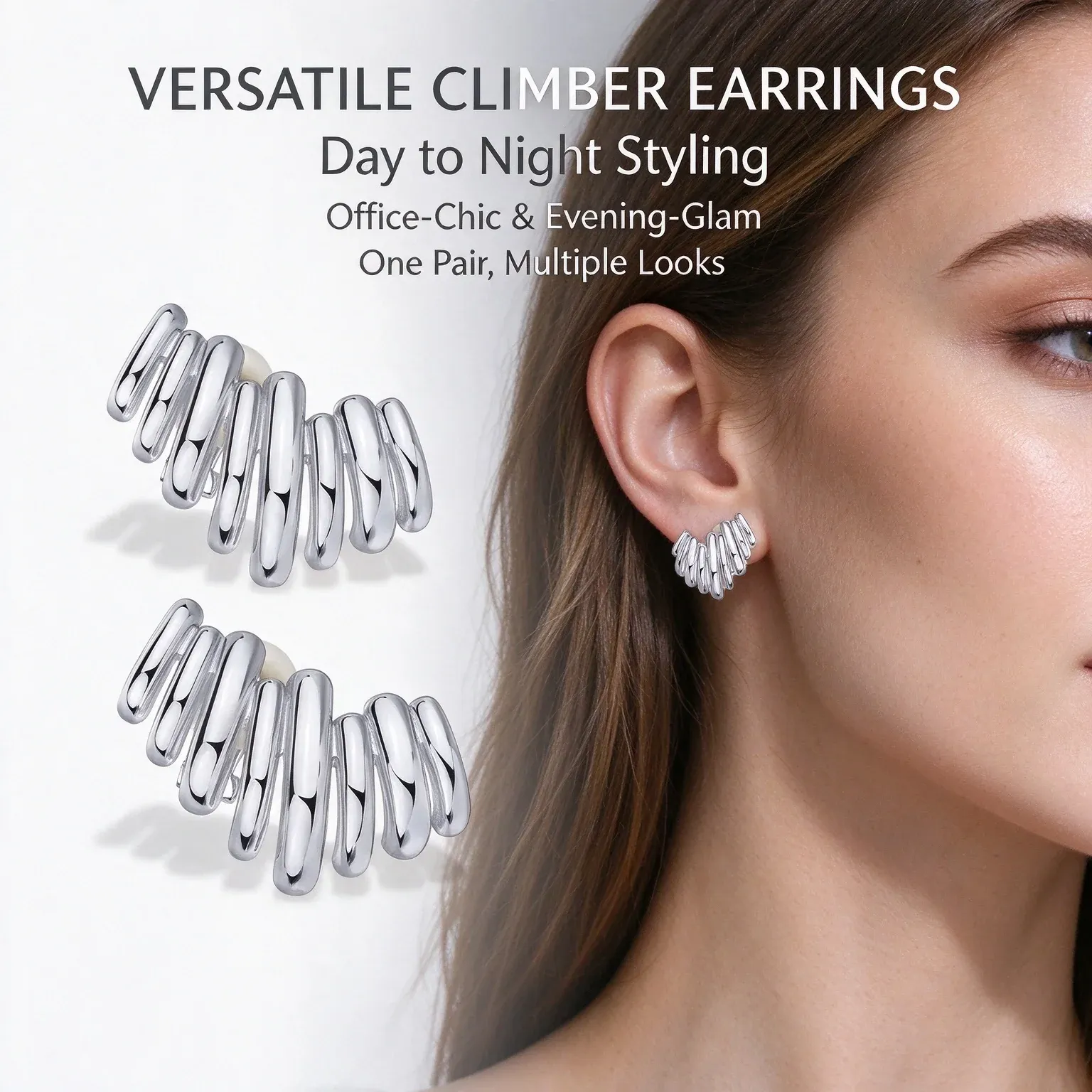 14K Gold Plated Statement Climber Stud Earrings for Women