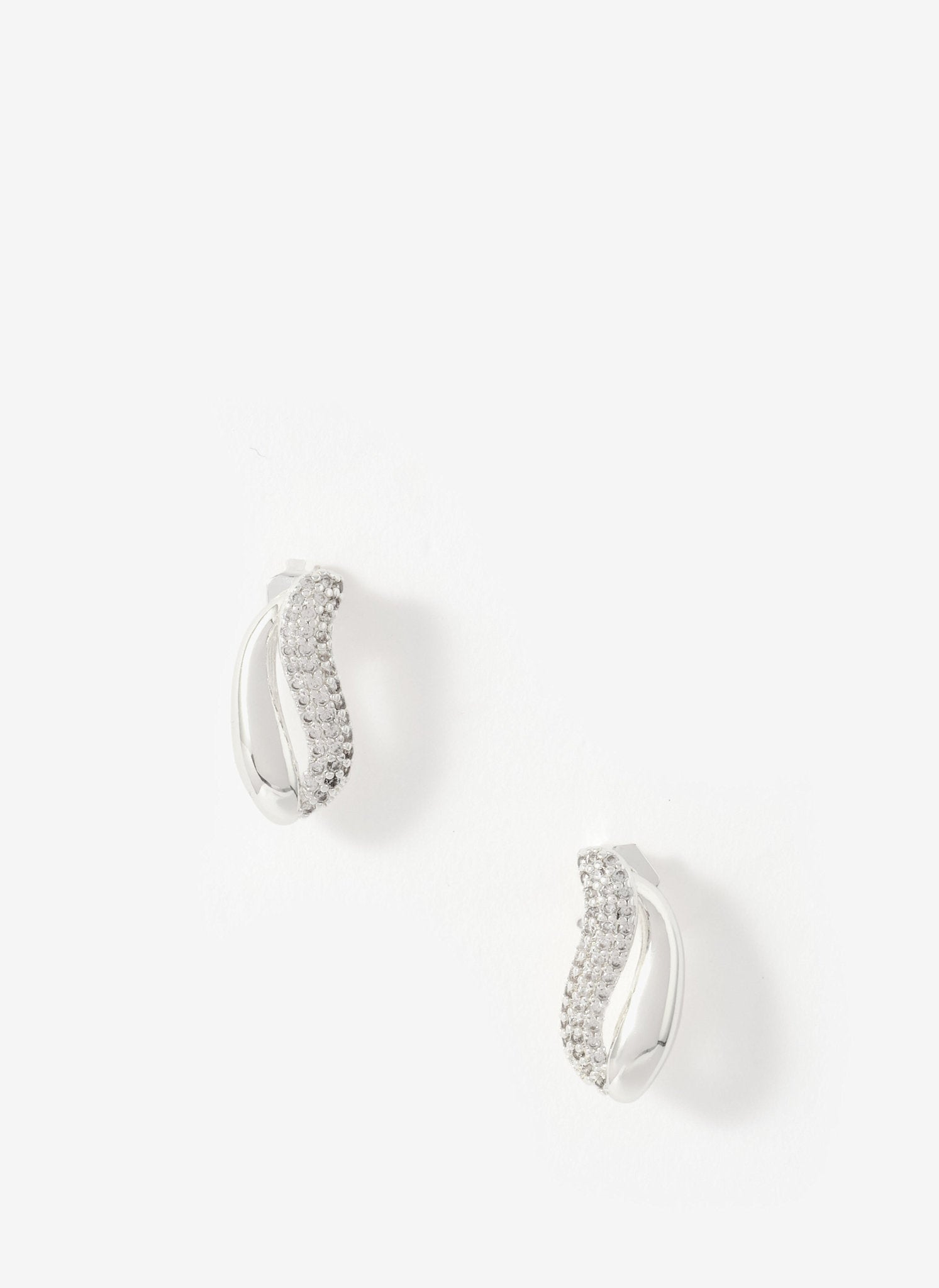 Silver Plated Pave Wave Stud Earrings