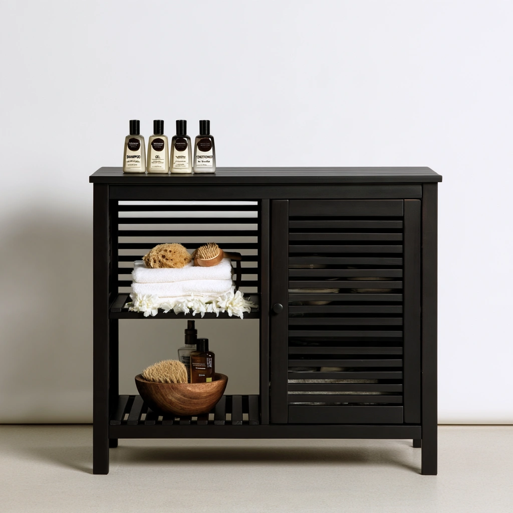 Badezimmerregal, Farbe: schwarz-teakcraftco