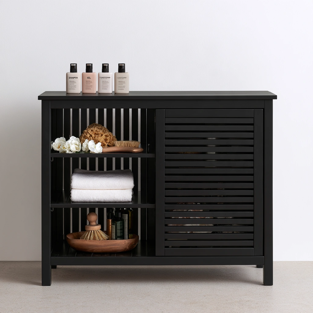 Badezimmerregal, Farbe: schwarz-teakcraftco