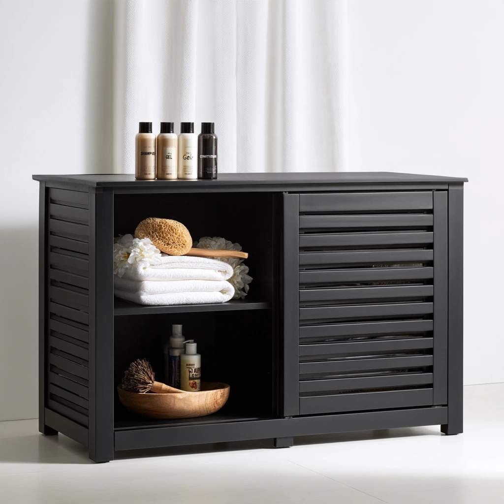 Badezimmerregal, Farbe: schwarz-teakcraftco