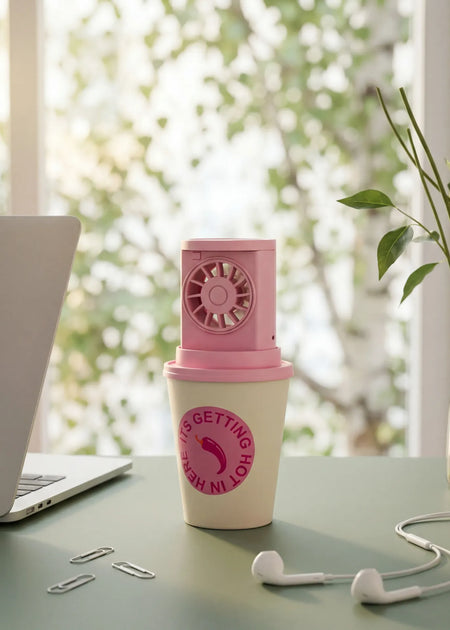 Desktop fan as coffee cup — actual product photo