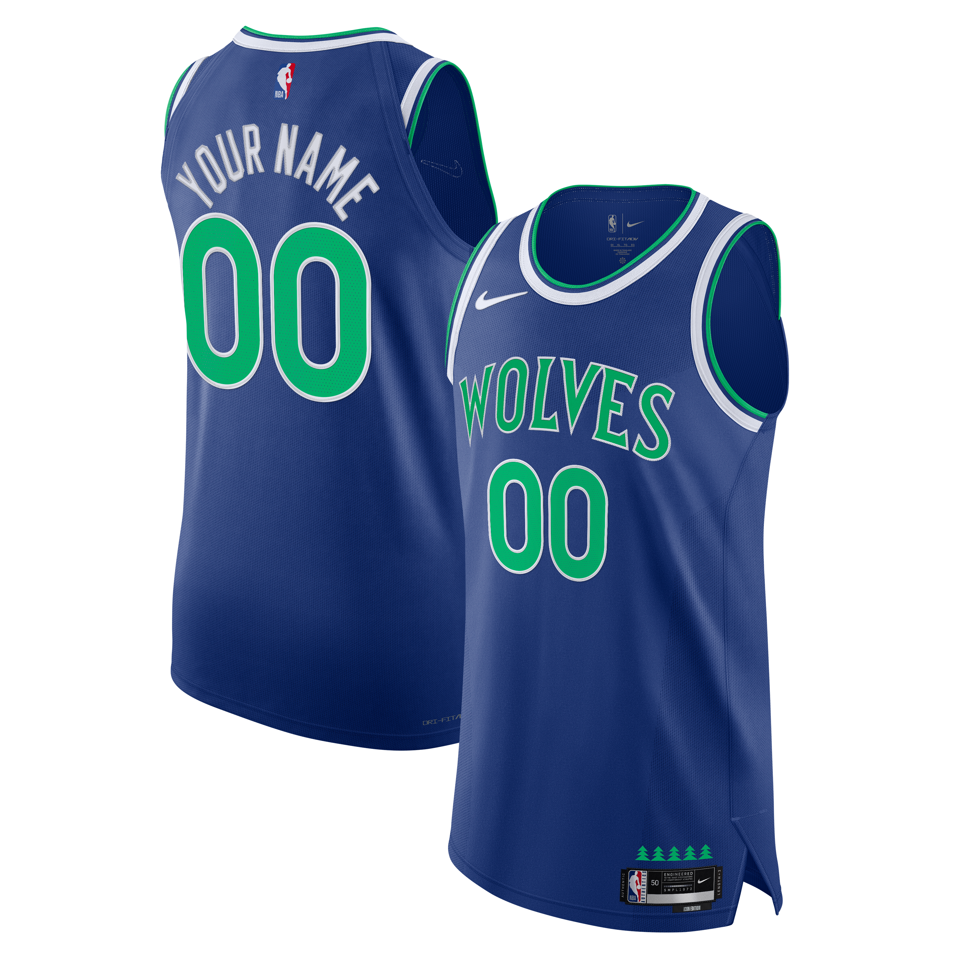 Minnesota Timberwolves Icon Edition Jersey Blue NBA Youth Fan Wear Custom Number