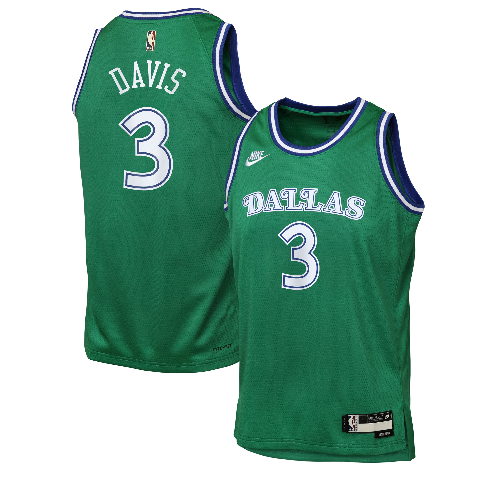Anthony Davis Dallas Mavericks Swingman Jersey No.3 Green NBA Men Fan Wear