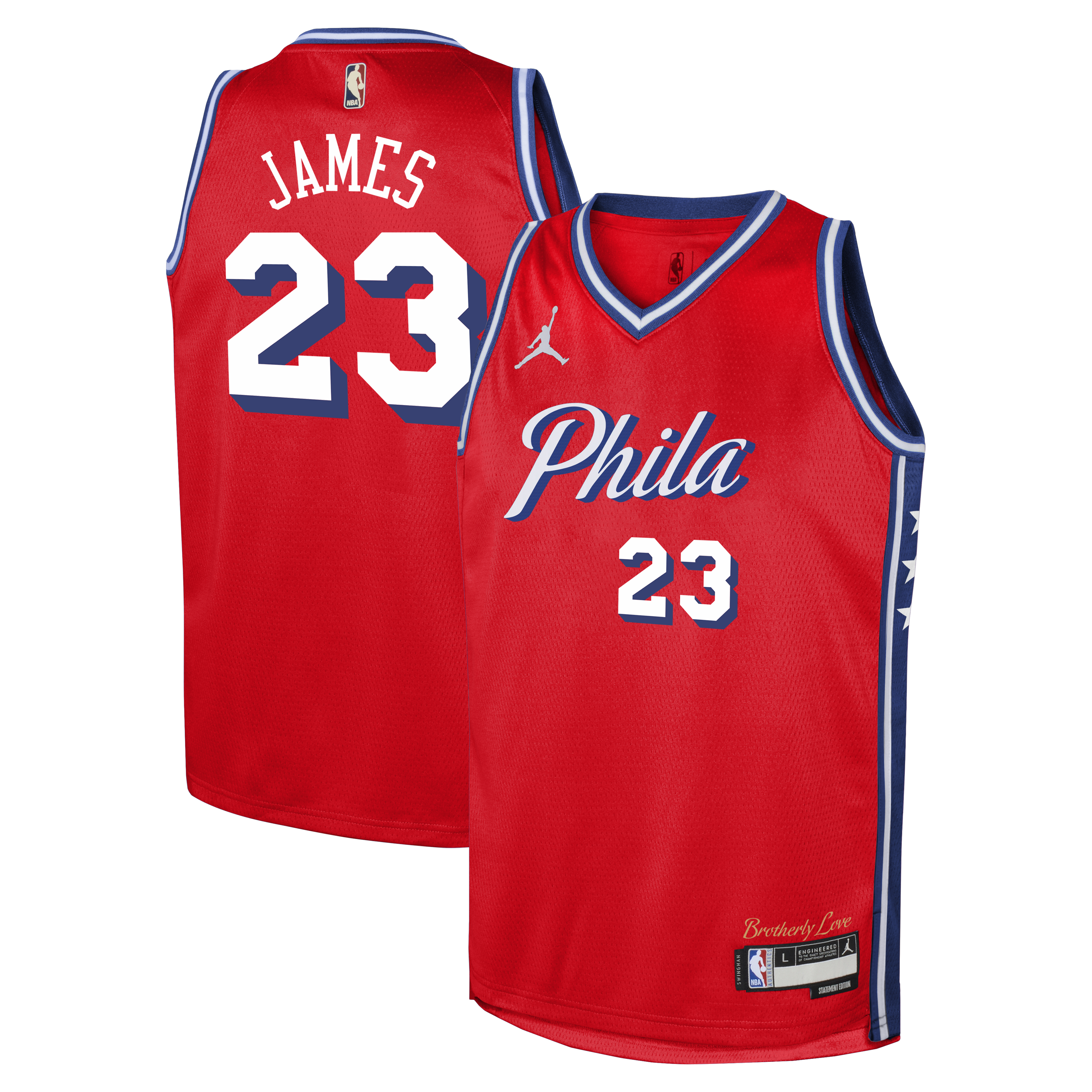 LeBron James Philadelphia 76ers Statement Edition Jersey Red NBA Youth Fan Wear LeBron James