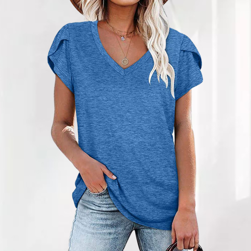 Women's Solid Color V-Neck Short Sleeve T-Shirt
