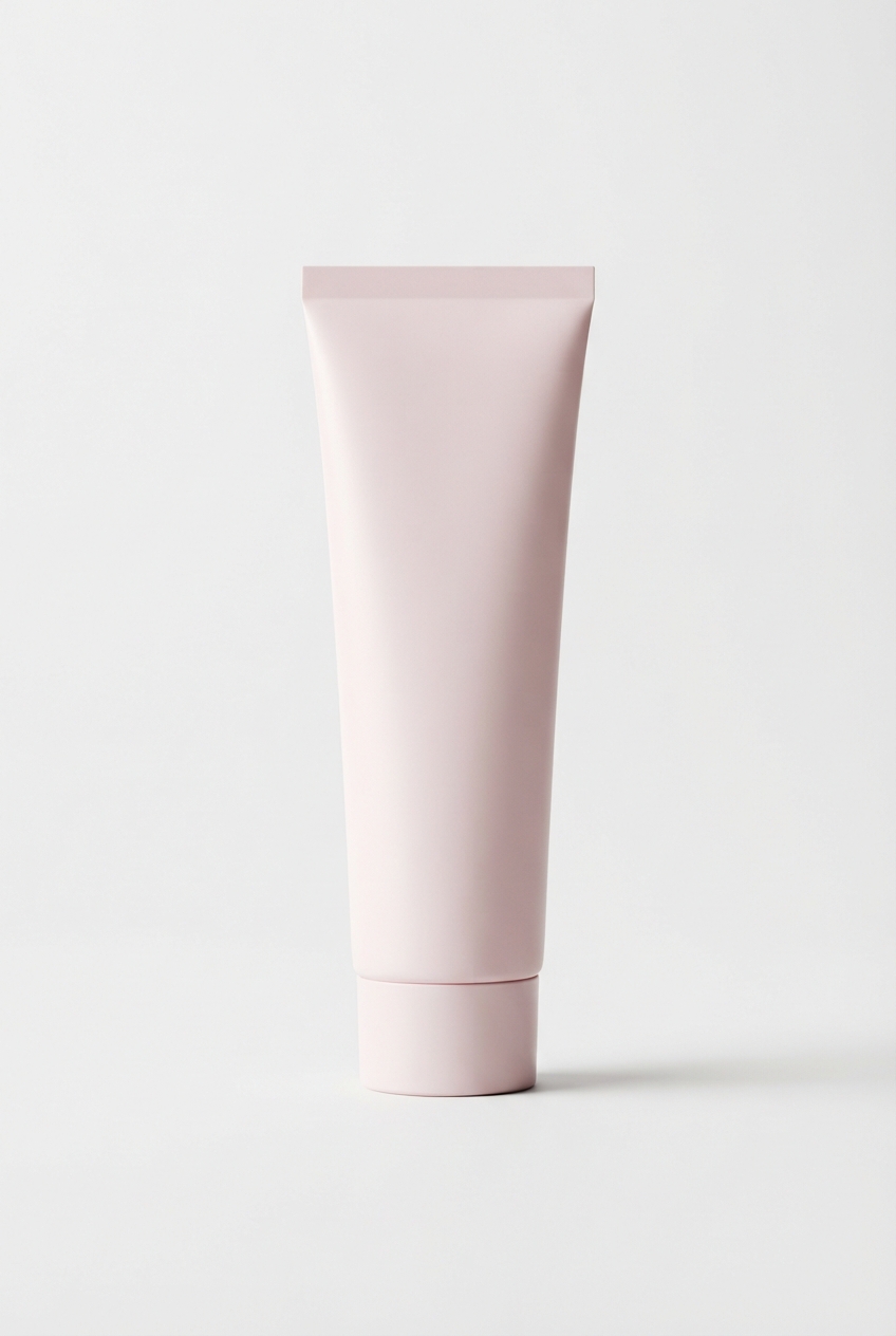 Lightpink nourishing hand cream tube on matte off-white background