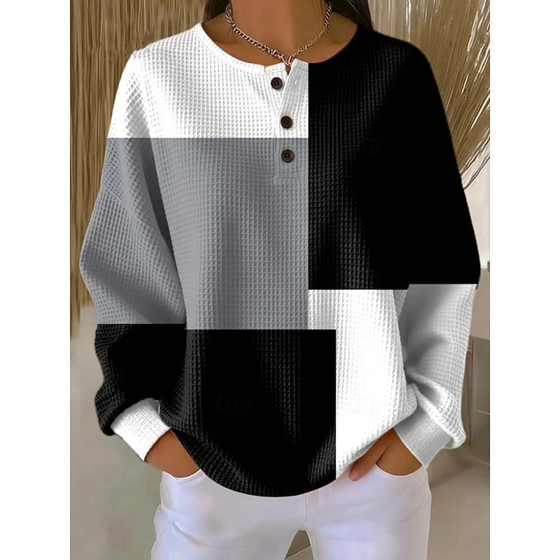 Women's Pullover Hoodie Sweatshirt Geometric Fashion Long Sleeve Crew Neck Regular Tops Black Yellow Pink Spring Fall Winter 2026 - $28.99