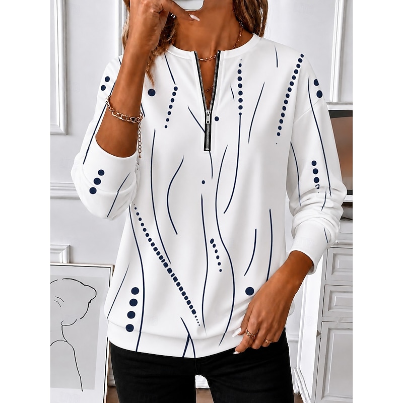 Women's Pullover Sweatshirt Zip Up Sweatshirts Zipper Print Floral Graphic Paisley Fashion Casual Long Sleeve Crew Neck Regular Tops Casual Street Dai