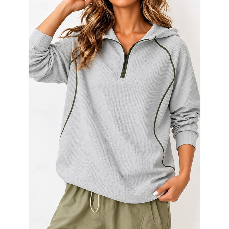 Women's Waffle Hoodies Textured Pullover Hoodie Sweatshirt Half Zip Plain Sports Fashion Basic Long Sleeve V Neck Moisture Wicking Long Tops Casual Go