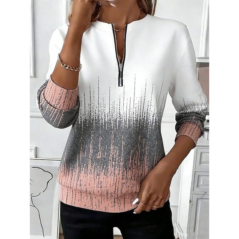 Women's Zip Up Sweatshirts Zipper Print Graphic Geometric Fashion Casual Long Sleeve Round Neck Regular Tops Street Dailywear Blue Pink Purple khaki S